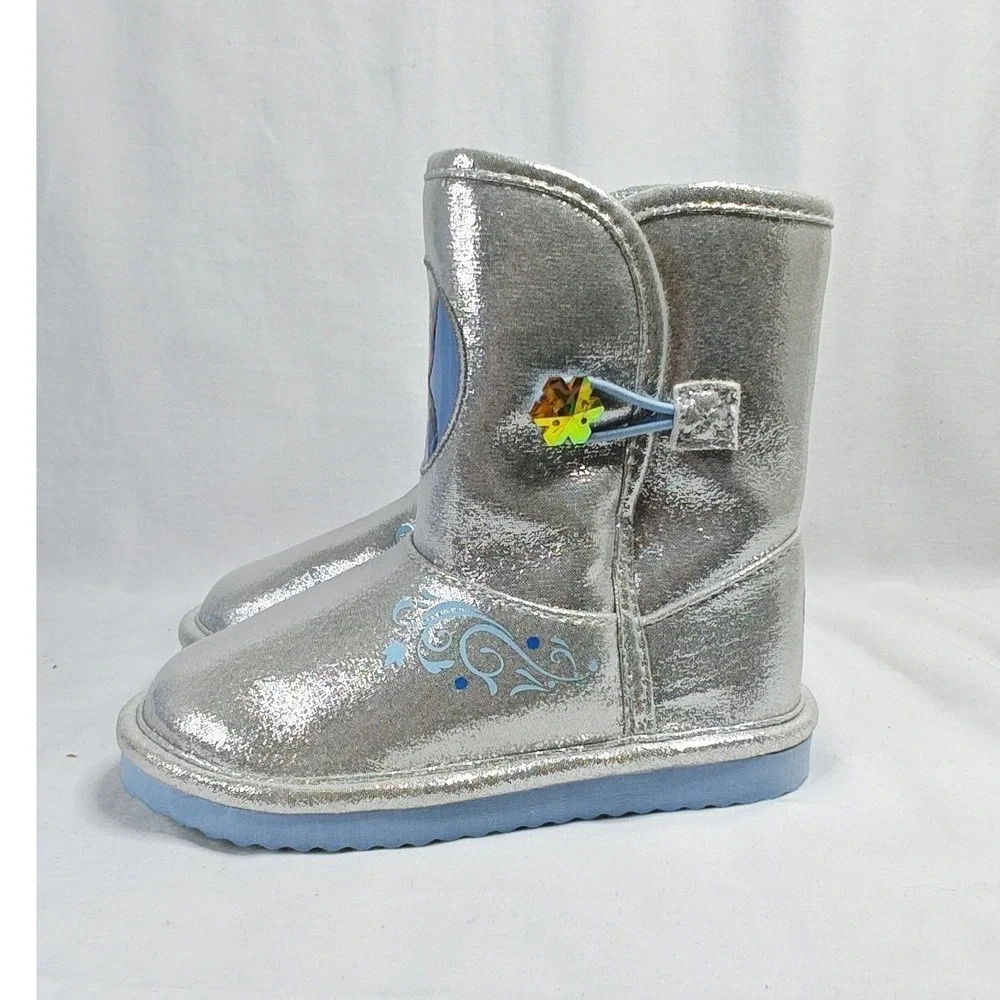 Disney Frozen Boots Silver Anna Elsa Faux Fur Metallic Snowflake Toddler 11 New